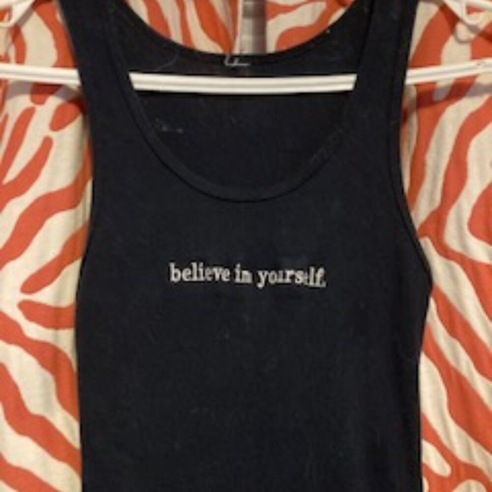 Inspiration wear, Black Tank top  "Believe in Yourself", Cotton blend Size Small
